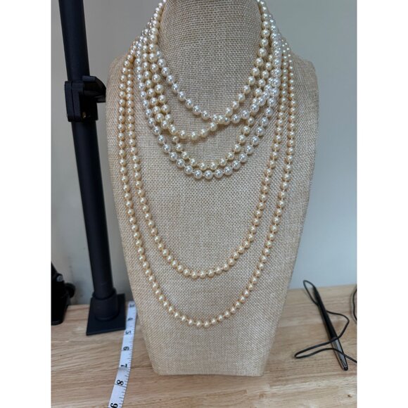 Three Glass Pearl Necklaces In Cream & Ivory Tones 26"-34" Long - Picture 2 of 9